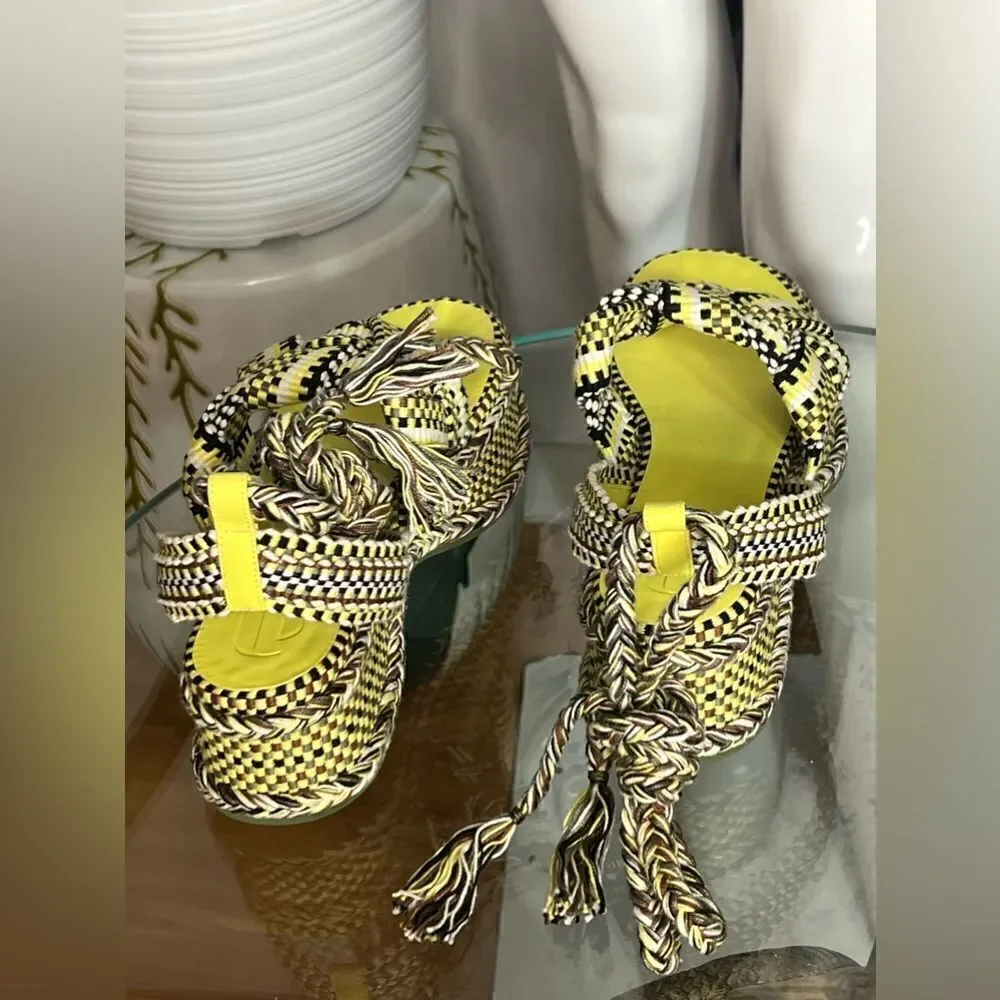 New Free People AMAMBAIH Beatriz Wrap Sandals Kaki-Lemon - Picture 5 of 8